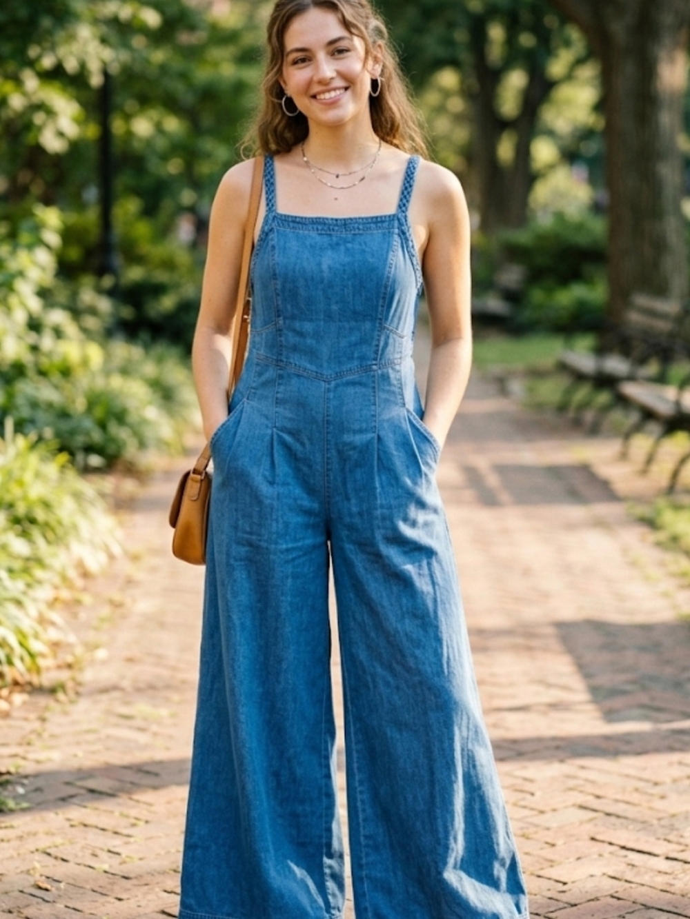 aerie Blue Denim Wide-Leg Overalls
